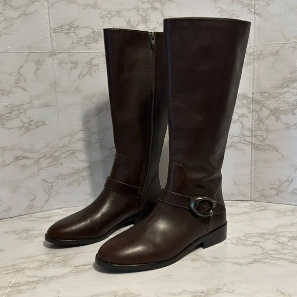 Coach ladies dark chocolate brown tall Brynn Riding leather Boots size 10 B - Picture 1 of 13